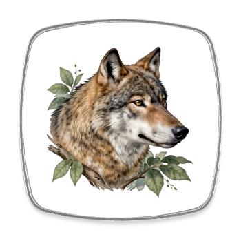 Wolf surrounded by foliage - Square fridge magnet - white - Front
