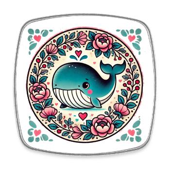 La baleine dans le cercle floral - Magnet carré - blanc - Devant