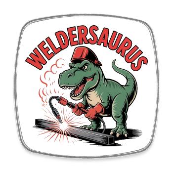 Weldersaurus Funny Dinosaur Welder Gift - Square fridge magnet - white - Front