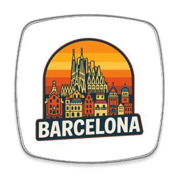 Barcelona Skyline Retro Sunset Sagrada Familia - Square fridge magnet - white - Front