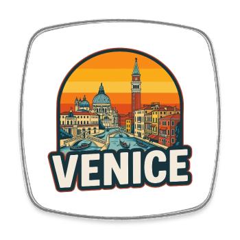 Venice Skyline Retro Sonnenuntergang Vintage-Design - Viereckiger Kühlschrankmagnet - Weiß - Vorne