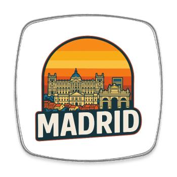 Madrid Skyline Retro Sunset Vintage Design - Square fridge magnet - white - Front