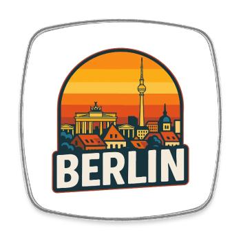 Berlin Skyline Retro Sunset Vintage Design - Square fridge magnet - white - Front