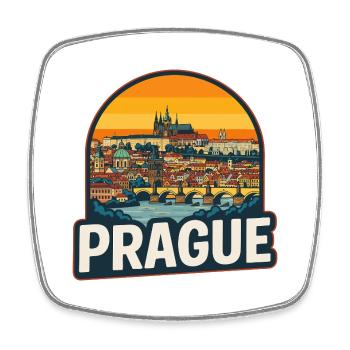 Prager Skyline Retro Sonnenuntergang Vintage-Design - Viereckiger Kühlschrankmagnet - Weiß - Vorne