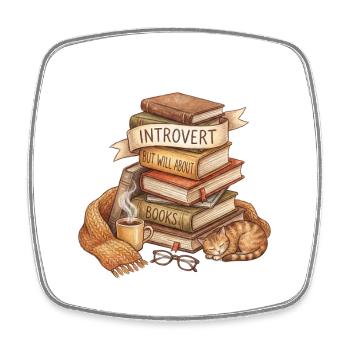 Introvert Book Lover Stack - Square fridge magnet - white - Front