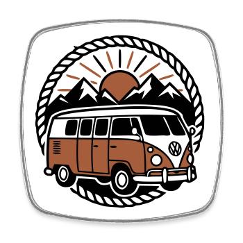 Kultiger Retro Vanlife Camper Bus - Viereckiger Kühlschrankmagnet - Weiß - Vorne