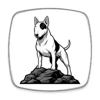 Bullterrier-Hund auf Felsbild weißer Fleck - Viereckiger Kühlschrankmagnet - Weiß - Vorne