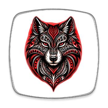 Red and Black Tribal Wolf - Square fridge magnet - white - Front