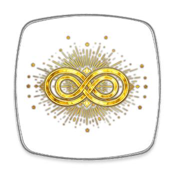 Symbole Infini doré et éclats stellaires - Magnet carré - blanc - Devant