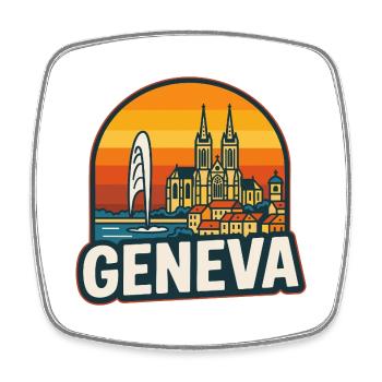 Geneva Switzerland Retro Sunset Vintage Skyline - Square fridge magnet - white - Front