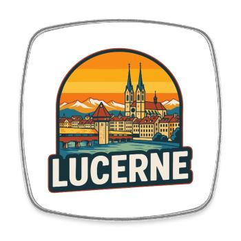 Luzern Schweiz Retro Sonnenuntergang Vintage-Skyline - Viereckiger Kühlschrankmagnet - Weiß - Vorne