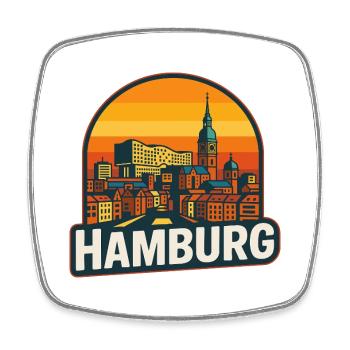 Hamburg, Deutschland, Skyline, Retro-Sonnenuntergang, Vintage-Kunst - Viereckiger Kühlschrankmagnet - Weiß - Vorne