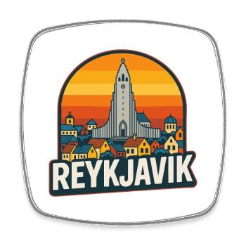 Reykjavik Island Retro Sonnenuntergang Vintage-Skyline - Viereckiger Kühlschrankmagnet - Weiß - Vorne