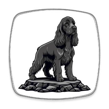 Cocker Spaniel Dog on Rock Black Portrait - Square fridge magnet - white - Front