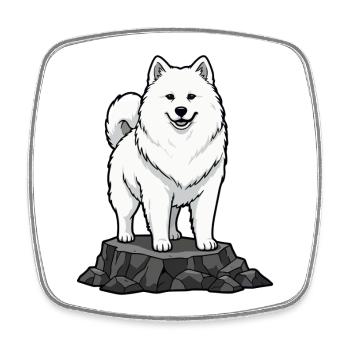 Samoyed Dog on Rock Portrait White Smile - Square fridge magnet - white - Front