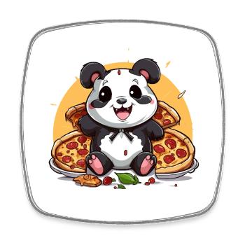 Kuschelpanda mit Pizzazauber - Viereckiger Kühlschrankmagnet - Weiß - Vorne