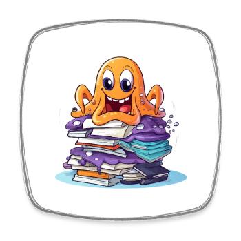 Apprendre le poulpe avec une pile de livres - Magnet carré - blanc - Devant