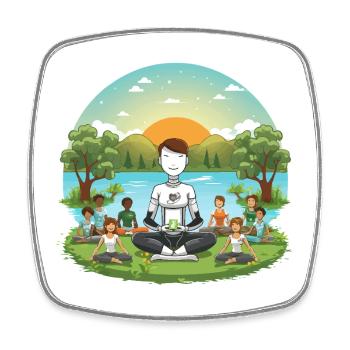 Robotische Meditation am See - Viereckiger Kühlschrankmagnet - Weiß - Vorne