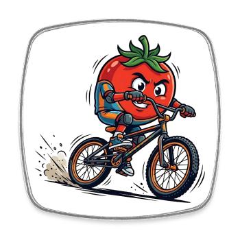 Dessin animé Cool Tomato BMX Rider - Magnet carré - blanc - Devant