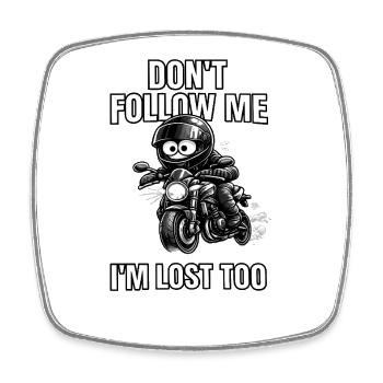 I'm Lost Motorcycle Caricature - Square fridge magnet - white - Front