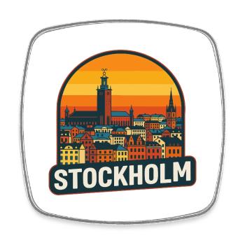 Stockholm Sweden Retro Sunset Skyline Design - Square fridge magnet - white - Front