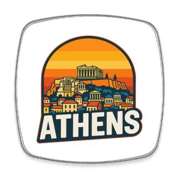 Athens Skyline Retro Sunset Parthenon Art - Square fridge magnet - white - Front