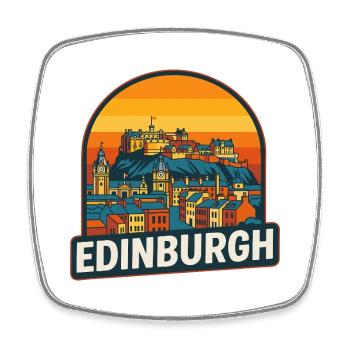 Edinburgh Skyline Retro Sunset Castle Design - Square fridge magnet - white - Front