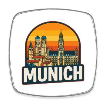 Munich Germany Retro Sunset Skyline Art - Square fridge magnet - white - Front