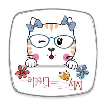 Katze mit Brille und Blumen - Viereckiger Kühlschrankmagnet - Weiß - Vorne