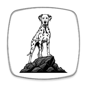 Dalmatinerhund auf Felsen Schwarzgeflecktes Porträt - Viereckiger Kühlschrankmagnet - Weiß - Vorne