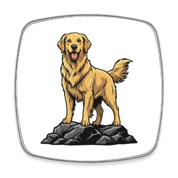 Golden Retriever-Hund auf Felsen Goldenes Porträt - Viereckiger Kühlschrankmagnet - Weiß - Vorne