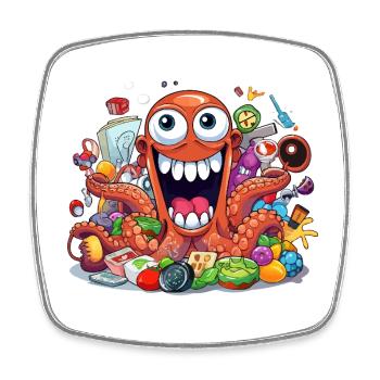 Crazy Kraken full of bells and whistles - Square fridge magnet - white - Front