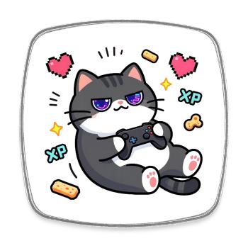 Chat Gamer Console Retro - Magnet carré - blanc - Devant