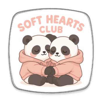 Mignons pandas en sweat à capuche – Art du club Soft Hearts - Magnet carré - blanc - Devant