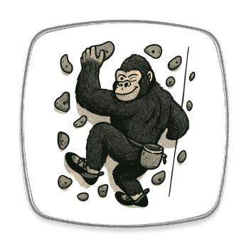 Bouldering gorilla – monkey on the climbing wall - Square fridge magnet - white - Front