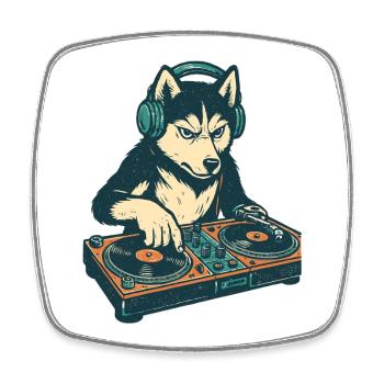 Husky DJ Retro Design: Dog at the mixing desk - Square fridge magnet - white - Front