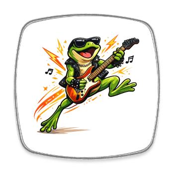 Frog Rocker with Electric Guitar - Square fridge magnet - white - Front