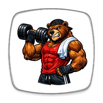 Kraftbär im Fitnessgym - Viereckiger Kühlschrankmagnet - Weiß - Vorne