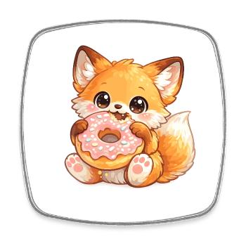 Fuchschen mit Donut - Viereckiger Kühlschrankmagnet - Weiß - Vorne
