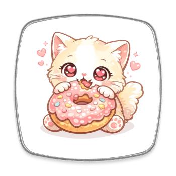 Kätzchen mit Donut - Viereckiger Kühlschrankmagnet - Weiß - Vorne