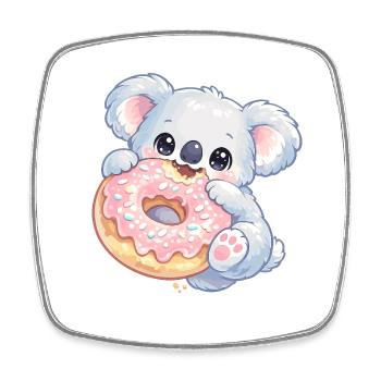 Kuschelkoala mit Donut - Viereckiger Kühlschrankmagnet - Weiß - Vorne