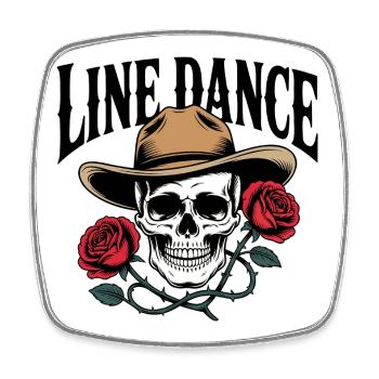 Crâne de danse en ligne avec des rosiers chapeau de cowboy - Magnet carré - blanc - Devant