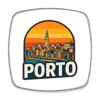 Porto Portugal Retro-Sonnenuntergangs-Skyline-Design - Viereckiger Kühlschrankmagnet - Weiß - Vorne