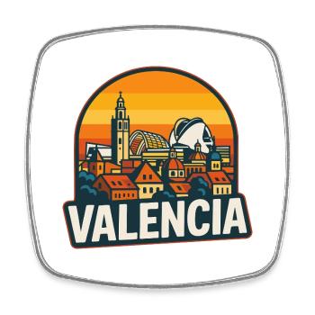 Valencia Spain Retro Sunset Skyline Design - Square fridge magnet - white - Front