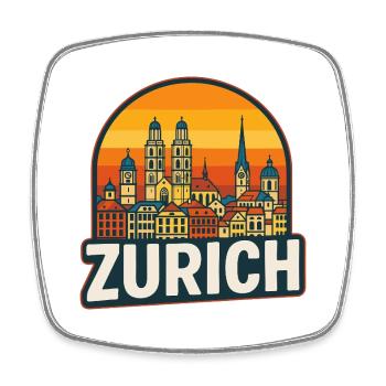 Zürich, Schweiz Retro Sonnenuntergangs-Skyline-Kunst - Viereckiger Kühlschrankmagnet - Weiß - Vorne