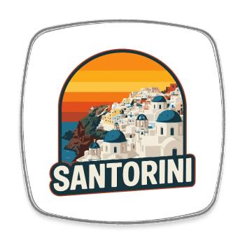 Santorini Greece Retro Sunset Vintage Island Art - Square fridge magnet - white - Front