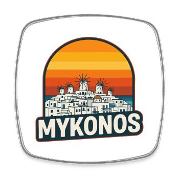 Mykonos Griechenland Windmühlen Retro Sonnenuntergangskunst - Viereckiger Kühlschrankmagnet - Weiß - Vorne