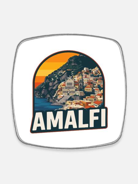 Amalfi Coast Retro Sunset Vintage Design - Square fridge magnet - white