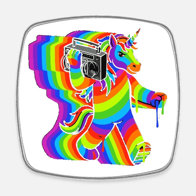 Sound Unicorn Ghetto Blaster - Square fridge magnet - white