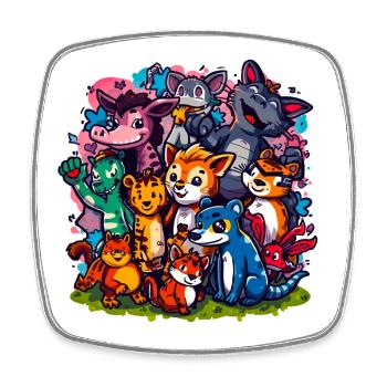 Animals Group Cartoon Colors - Square fridge magnet - white - Front